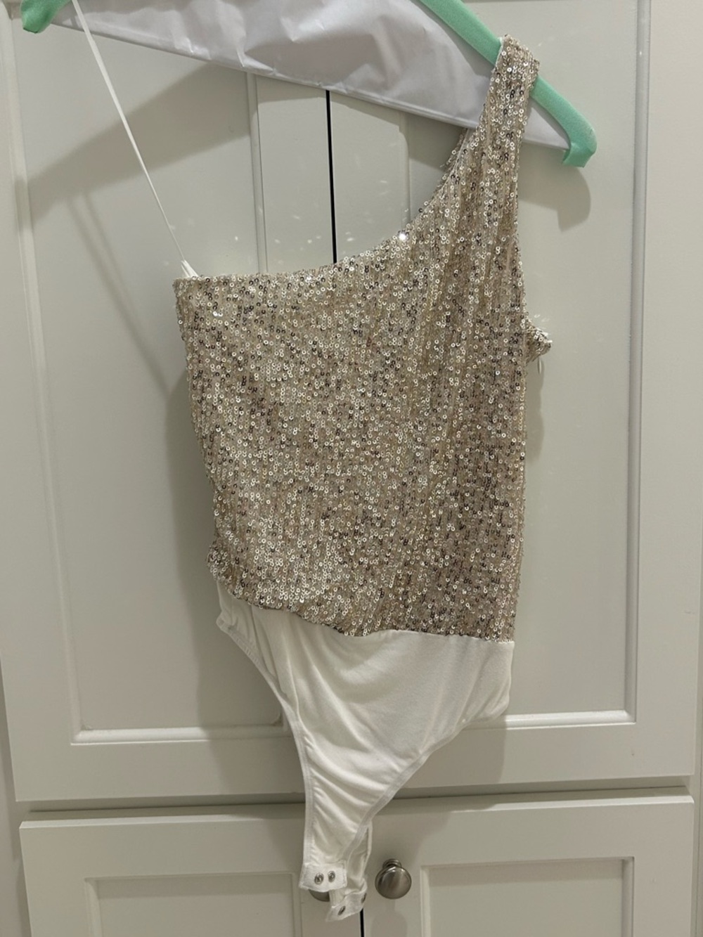 superdown Gold One-Shoulder Sequin Bodysuit